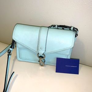 Rebecca Minkoff Women's Hudson Moto Mini Mint Saffiano Leather Crossbody Bag